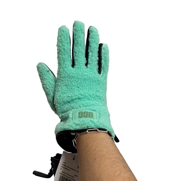UGG Leather & Faux Shearling Gloves Large PALE EMERALD - Picture 5 of 8